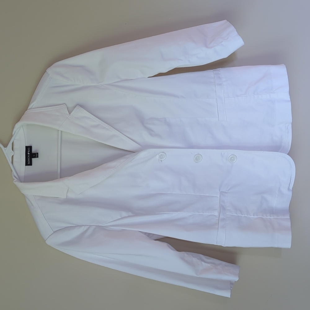 Fashion Bug Smocked Notched Collar Button Front Blazer L White